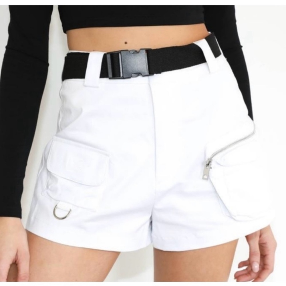 I.AM.GIA White Edan Cargo Shorts High-Waisted Tailored